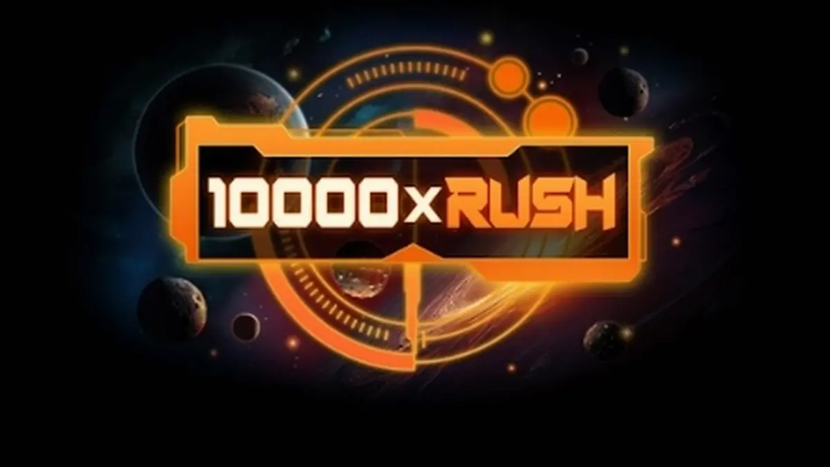 Tampilan antarmuka permainan slot 10000 x Rush dengan desain satu gulungan yang modern.